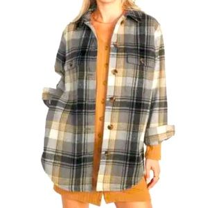 Old Navy Plaid Soft-Brushed Utility Shacket Brown Green Plaid
